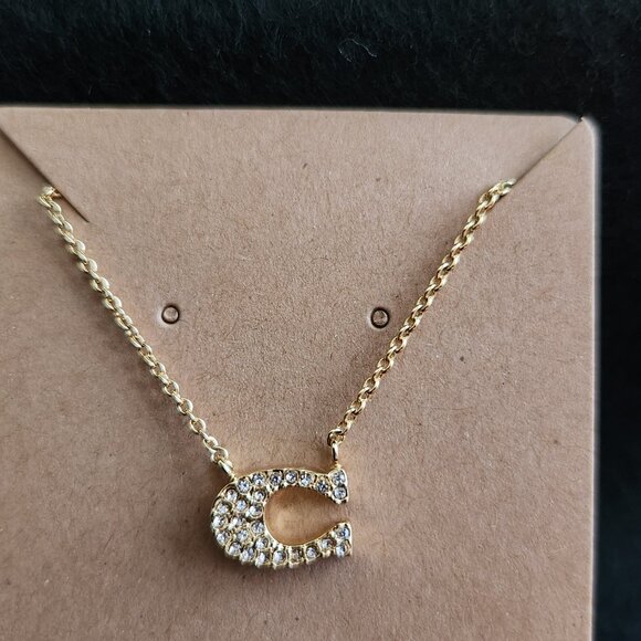 COACH Signature C crystal pendant gold toned chain with charm - Picture 6 of 8